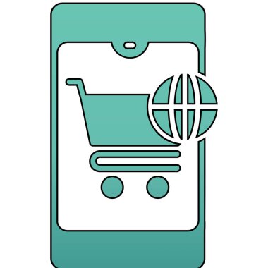 Harita vektör illüstrasyon tasarımlı alışveriş sepeti ve akıllı telefon