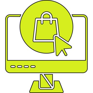 alışveriş çantası ve sepeti olan bir laptop.