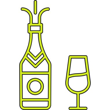 Şampanya şişesi ve gözlük vektör çizimi