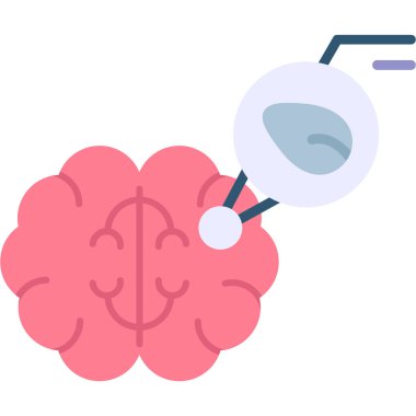 Büyüteçli beyin, vektör çizimi, düz tasarım.