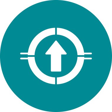 Yönlendirme vektörü simgesi. Bu düz yuvarlak sembol kobalt ve cyan renkleri kullanır ve beyaz arkaplanda izole edilir