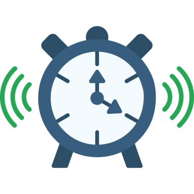 Alarm saat vektör simgesi. biçim iki renkli düz sembol, eko yeşil ve mavi renkler, yuvarlak açılar, beyaz arkaplan.