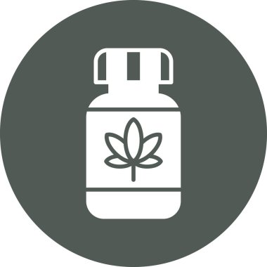 Şişe ikonunda kenevir yağı. Web tasarımı için marihuana şişe vektör simgesi ile özet çizimi