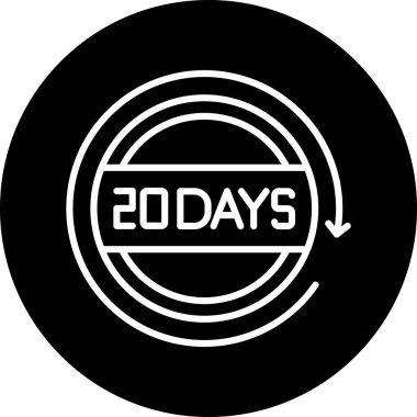 20 yıllık siyah simge, konsept vektörü, sembol, düz çizim düz tabela, logo sembolü, vektör illüstrasyonu