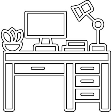 Bilgisayar ve lambalı ofis çalışma masası