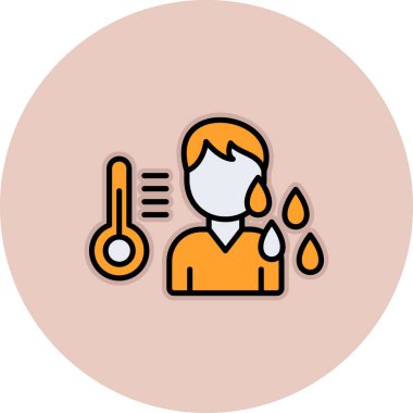 Elinde termometre ve bir damla sıvı olan bir adamın vektör çizimi..