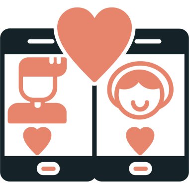 Kalbi olan bir cep telefonu, akıllı telefonu olan bir çift, vektör çizimi, romantik bir kavram.