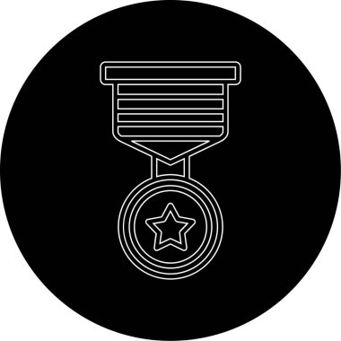 Beyaz arka planda siyah stil madalya ikonu. Kazanan vektör illüstrasyonu