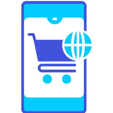 Üzerinde online alışveriş yazan bir cep telefonu. Akıllı telefon ekranlı bir akıllı telefonun vektör çizimi.