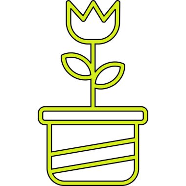 saksı simgesindeki bitki, satır tasarımı, vektör illüstrasyonu