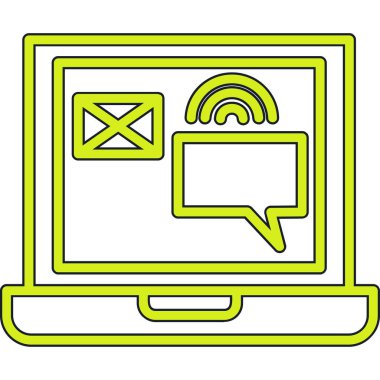 Mesaj simgesi olan dizüstü bilgisayar. Web için e- posta ileti vektör simgelerinin özet çizimi