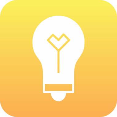 Ampul vektör simgesi. stilde düz kare düğme, turuncu ve sarı renkler, yuvarlak kare arkaplan