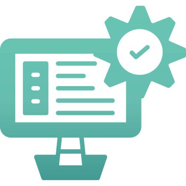 Kontrol listesi vektör simgesi. biçim iki renkli düz sembol, gri ve cyan renkler, yuvarlak açılar, beyaz arkaplan.