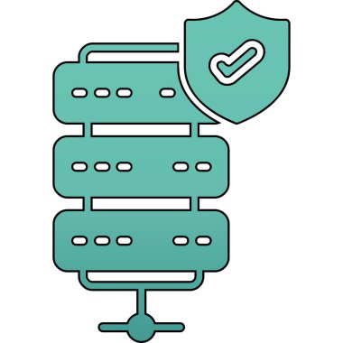 Bir sunucu simgesi ile yeşil bir kalkanın vektör illüstrasyonu