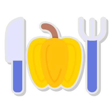 Düz dizayn vektör çizimi. Beyaz arkaplan üzerinde çatal olan bir bıçak ve balkabağı.