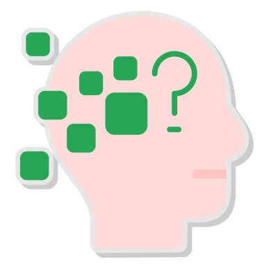 Beyin ve soru işareti. Bir fikir ile bir soru işaretinin vektör illüstrasyonu.