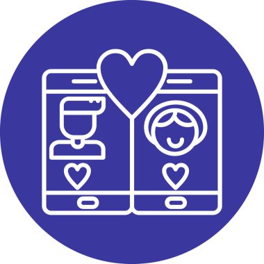 Cep telefonlu aşk çifti, vektör çizgisi simgesi, illüstrasyon
