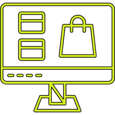 Alışveriş çantalı bilgisayar ekranı. vektör illüstrasyonu