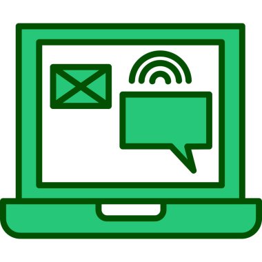 İleti simgesi ve vektör illüstrasyonlu dizüstü bilgisayar