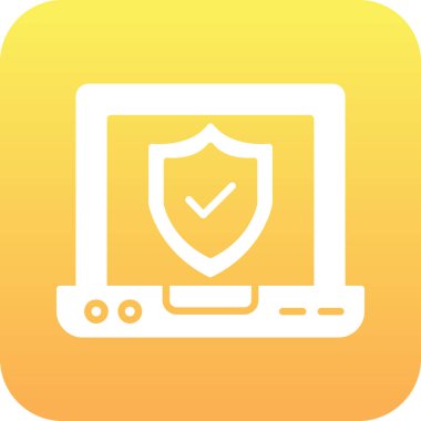 Dizüstü bilgisayarlı, izole edilmiş sarı bir kalkan.