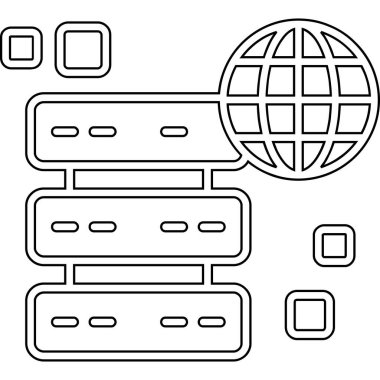 veri merkezi simgesi. Web için veri merkezi vektör simgelerinin özet çizimi