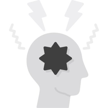 Beyin ikonu, ampullü insan kafası. Beyaz arkaplanda düz biçim vektör çizimi.