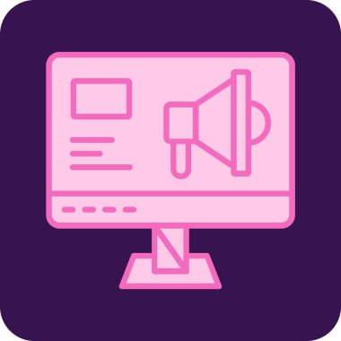 Megafon simgesi olan bilgisayar monitörü