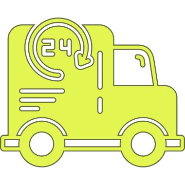 Teslimat kamyonu vektör ikonu. biçim iki renkli düz simge sembolü, eko yeşil ve gri renkler, yuvarlak açılar, beyaz arkaplan.