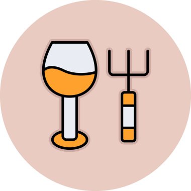 Çatal ikonlu şarap kadehi, vektör illüstrasyonu