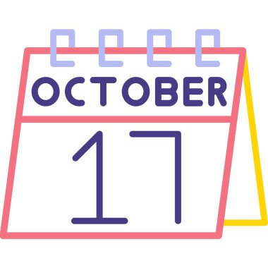 17 Ekim - takvimli günlük takvim simgesi, 2. gün takvimi, metin için izole vektör şablonu