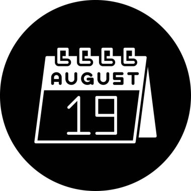 Tek bir takvim, takvim, takvim, siyah arkaplan, takvim, ay ve modern ay üzerindeki 19 Ağustos tarihi. Yazın...