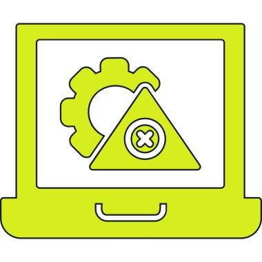 Uyarı simgesi olan dizüstü bilgisayar. vektör illüstrasyonu