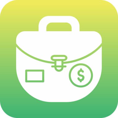 Para çantası ikonu. Vektör biçimi yuvarlak açılı yeşil ve gri ikonik sembol, eko yeşil, beyaz arkaplan.