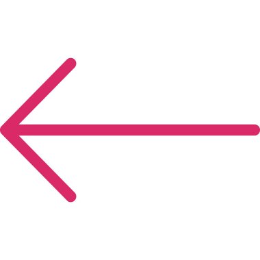 Ok sol vektör simgesi. Tarzıdır düz simgesi simgesi, pembe renkli, beyaz arka plan.