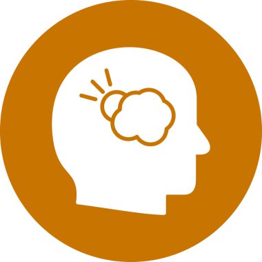 Beyin vektör simgesi. biçim yuvarlak renk çerçevesi, turuncu renk, beyaz arkaplan şeklinde düz semboldür.