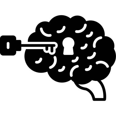 Anahtar ikonlu insan beyni. İnsan zihni ve beyni ile ilgili vektör çizimi