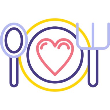 Kalp şeklinde kaşık ve çatal çatal bıçak vektör çizimi