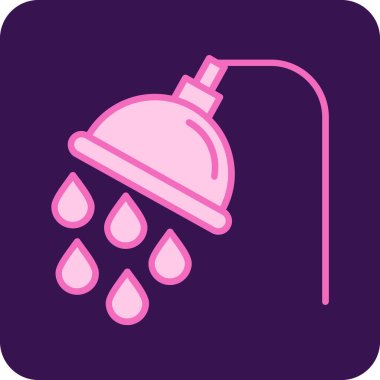 Duş vektör simgesi. Görüntü tarzıdır düz simgesi simgesi bir yuvarlatılmış kare düğmede pembe ve gri renkler.