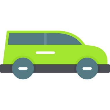 Yeşil araba yola park edilmiş.