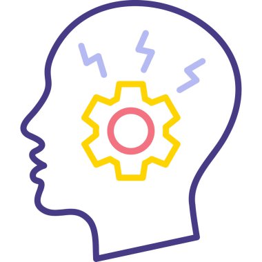 Beyin ikonu olan bir kafa. Beyaz arkaplanda izole edilmiş web tasarımı için beyin vektör illüstrasyonlu ana hat başı