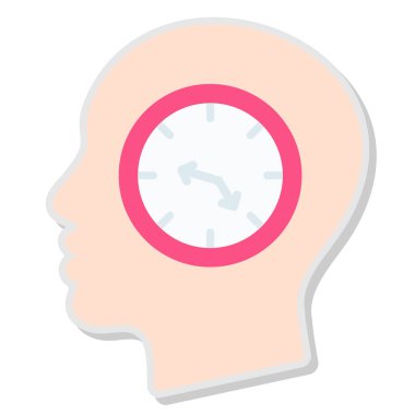 Beyin ikonlu saat. Düz renk tasarımı. vektör illüstrasyonu.