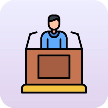 Yumuşak mavi arkaplanda izole edilmiş modayı takip eden bir konferans simgesi