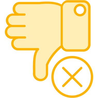 Başparmak aşağı vektör simgesi. biçim düz sembol, sarı renk, yuvarlak açılar, beyaz arkaplan