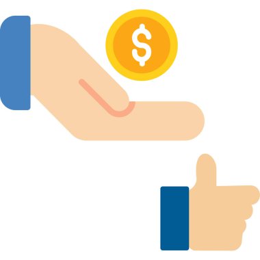 Bozuk para simgesi ile el, vektör illüstrasyonu