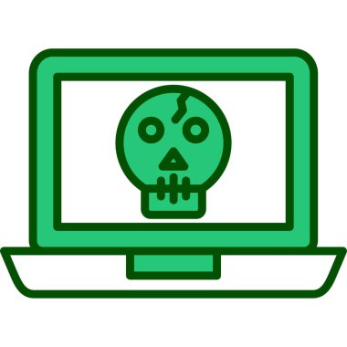 Kafatası ikonlu bilgisayar monitörü. Web tasarımı için bilgisayar kafatası vektör simgesinin düz çizimi