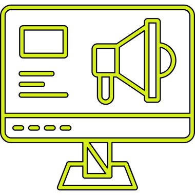Megafonlu bilgisayar monitörü. Web simgesi