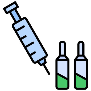 Şırınga ikonu. Ana hatlarıyla aşı taşıyıcı illüstrasyon. renk düz biçimi.