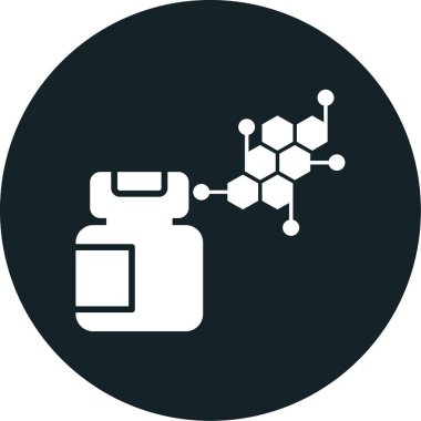 Kimyasal sembollü kimyasal matara. Kimyasal ve kimyasal ekipmanlar. Kimyasal şişe işareti. Beyaz arka planda negatif sembol, negatif boşluk. vektör illüstrasyonu