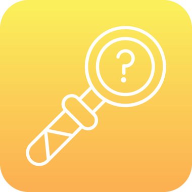 Soru işareti simgesi olan büyüteç. Beyaz arkaplanda sarı kare düğme