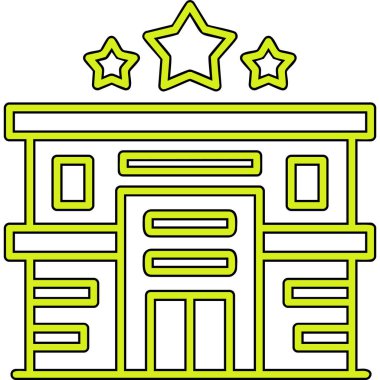 Bir karikatürün vektör çizimi ve bir binanın renkli arkaplanı